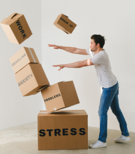 Student smashing Boxes